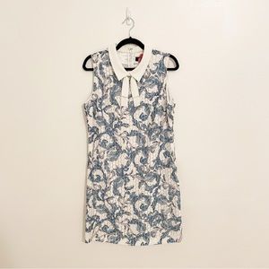 Ivanka Trump Blue Floral Lace Shift Dress Neck Tie